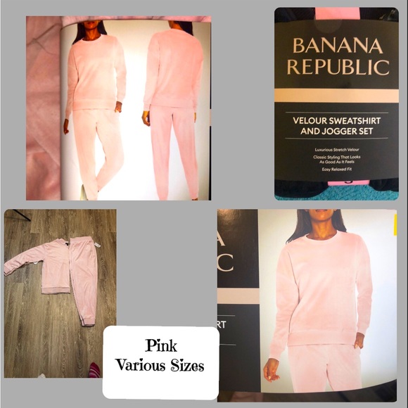 Banana Republic Women’s Velour Sweatshirt & Jogger Set Pink Various Sizes - Picture 1 of 7